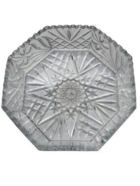 VINTAGE Unbranded Clear Octagon-Shaped Crystal Bowl w/Starburst Pattern